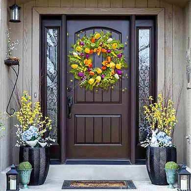24" Spring Artificial Colorful Tulip Wreath Home Decor