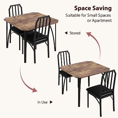 Modern Square Dining Table Set for 2 with Upholstered Chairs, Chamfer Design, for Apartment