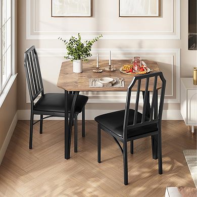 Modern Square Dining Table Set for 2 with Upholstered Chairs, Chamfer Design, for Apartment