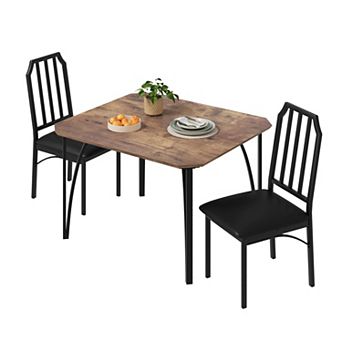 Modern Square Dining Table Set for 2 with Upholstered Chairs, Chamfer Design, for Apartment