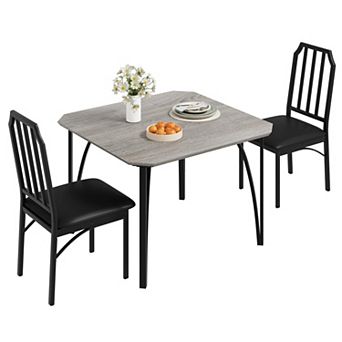 Modern Square Dining Table Set for 2 with Upholstered Chairs, Chamfer Design, for Apartment