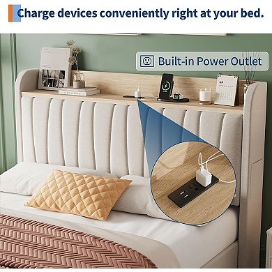 Bed Frame with Storage Drawer Charging Station