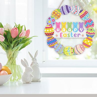 Easter Bunny Door Sign Wooden Wreath for Front Door, Wall, Porch, or Spring Decor