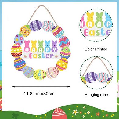 Easter Bunny Door Sign Wooden Wreath for Front Door, Wall, Porch, or Spring Decor