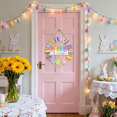 Easter Bunny Door Sign Wooden Wreath for Front Door, Wall, Porch, or Spring Decor