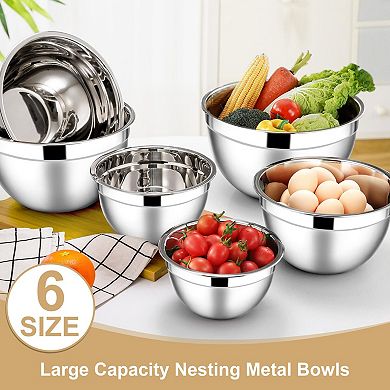 12pc Mixing Bowls With Lids Stainless Steel Nesting Salad Metal 7/4.5/3/1.5/1.2/0.7QT