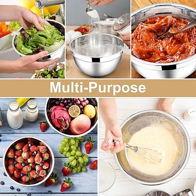 12pc Mixing Bowls With Lids Stainless Steel Nesting Salad Metal 7/4.5/3/1.5/1.2/0.7QT
