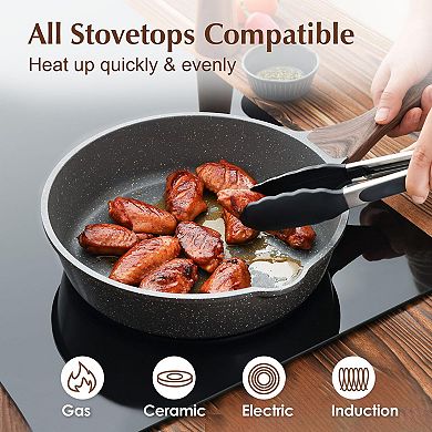 Nonstick Deep Frying Pan Saute With Lid Stay-cool Handle Stone Cookware Induction Compatible
