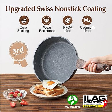 Nonstick Deep Frying Pan Saute With Lid Stay-cool Handle Stone Cookware Induction Compatible