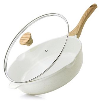 Nonstick Deep Frying Pan Saute With Lid Stay-cool Handle Stone Cookware Induction Compatible