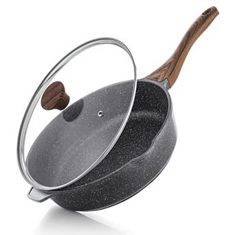 Nonstick Deep Frying Pan Saute With Lid Stay-cool Handle Stone Cookware Induction Compatible