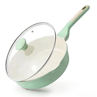 Nonstick Deep Frying Pan Saute With Lid Stay-cool Handle Stone Cookware Induction Compatible