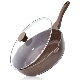 Nonstick Deep Frying Pan Saute With Lid Stay-cool Handle Stone Cookware Induction Compatible