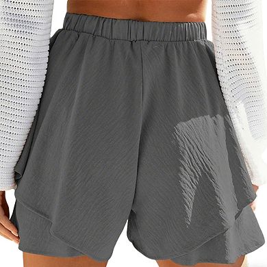 Women's Solid Layered Boho Short Elastic High Waist Casual Summer Flowy Swing Shorts Skirt