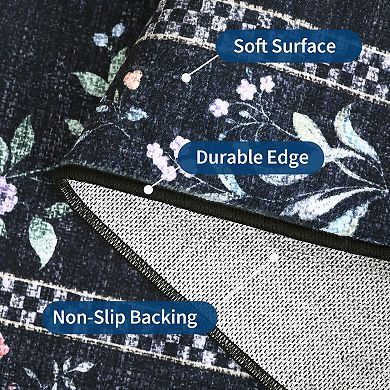 Floral Washable Rugs Ultra Thin Soft Non Slip Ultra Table Carpet for Living Room Office