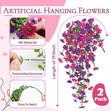 2 bunches Artificial Hanging Flowers UV Resistant Silk Trailing Vines Outdoor Spring