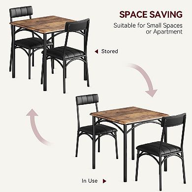 Dining Table Set for 2, Wood Kitchen Table with 2 Upholstered Chairs, for Small Space, Apartment