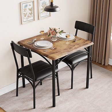 Dining Table Set for 2, Wood Kitchen Table with 2 Upholstered Chairs, for Small Space, Apartment