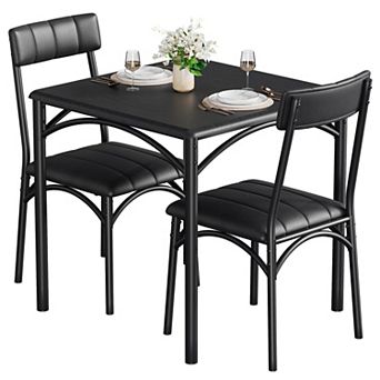 Dining Table Set for 2, Wood Kitchen Table with 2 Upholstered Chairs, for Small Space, Apartment