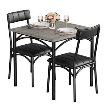 Dining Table Set for 2, Wood Kitchen Table with 2 Upholstered Chairs, for Small Space, Apartment