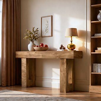 KWPZQEB Classic Retro Console Table for Entryway, Natural Wood