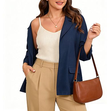 Women's Plus Size Open Front Blazer with Pockets Soft Stretch Casual Work Jacket for Office Travel