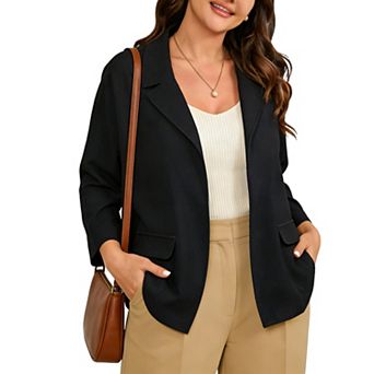 Women's Plus Size Open Front Blazer with Pockets Soft Stretch Casual Work Jacket for Office Travel