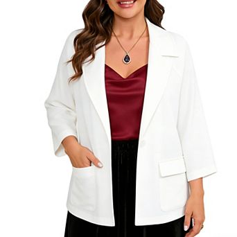 Women's Plus Size Open Front Blazer with Pockets Soft Stretch Casual Work Jacket for Office Travel