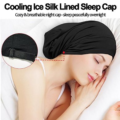 Sleep Cap Ice Silk Lined Adjustable Hair Bonnet Curly Braids Beanie Hat