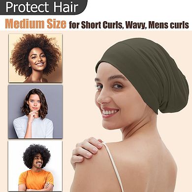 Sleep Cap Ice Silk Lined Adjustable Hair Bonnet Curly Braids Beanie Hat