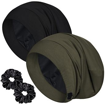 Sleep Cap Ice Silk Lined Adjustable Hair Bonnet Curly Braids Beanie Hat