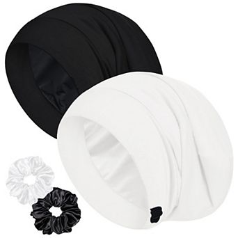 Sleep Cap Ice Silk Lined Adjustable Hair Bonnet Curly Braids Beanie Hat