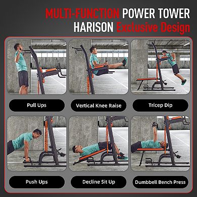 HARISON Multifunction Power Tower with Bench, Pull Up Bar Dip Station for Home Gym (HRK-408)