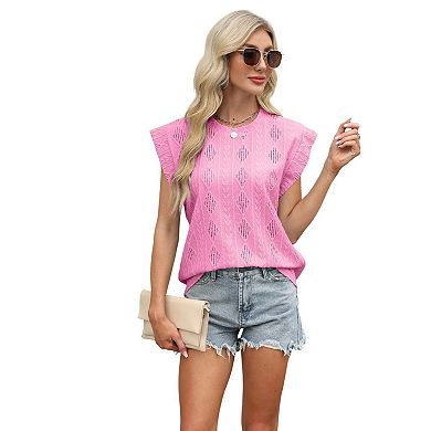 Women's Sleeveless Eyelet Vest Loose Fit Diamond Pattern Tank Top Summer Flowy Blouse