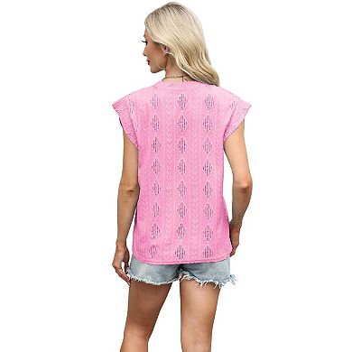 Women's Sleeveless Eyelet Vest Loose Fit Diamond Pattern Tank Top Summer Flowy Blouse