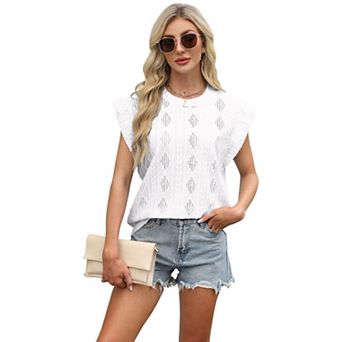 Women's Sleeveless Eyelet Vest Loose Fit Diamond Pattern Tank Top Summer Flowy Blouse