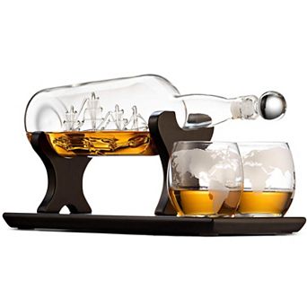 Ship Bottle Decanter Glasses Bar Gift Set 850ml, 300ml