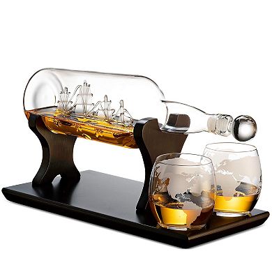 Ship Bottle Decanter Glasses Bar Gift Set 850ml, 300ml