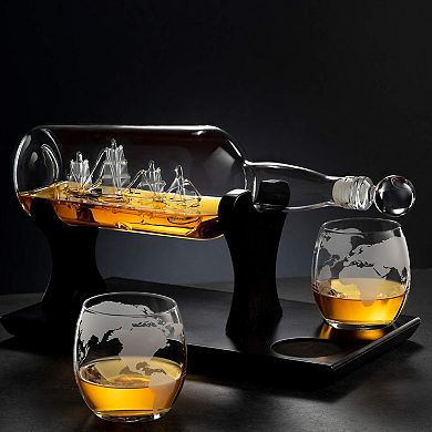 Ship Bottle Decanter Glasses Bar Gift Set 850ml, 300ml