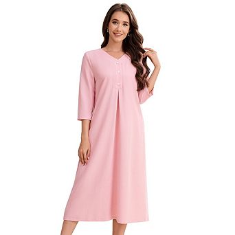 Women's Plaid V-Neck Long Nightgown, Three-Quarter Sleeve, Loose Fit Long Pajamas