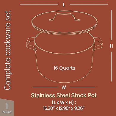 Bakken 16 Quart Ceramic Nonstick Stock Pot with Lid, Oven Safe 500°F