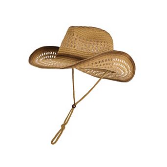 Women's Wide Brim Straw Sun Hat with Adjustable Chin Strap Woven Cowboy Style Summer Beach Sun Hat