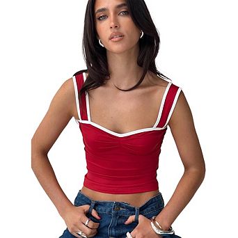 Women's Y2K Square Neck Going Out Crop Tops Color Block Sleeveless Slim Fit Cami Shirts