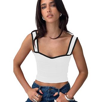 Women's Y2K Square Neck Going Out Crop Tops Color Block Sleeveless Slim Fit Cami Shirts