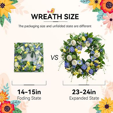24" Spring Artificial Wreath Indoor Outdoor Decor