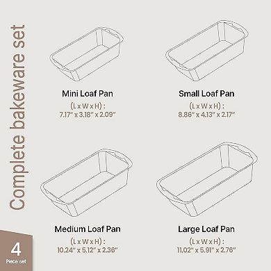 Nonstick Carbon Steel Loaf Pan Set, 7"11" Bread Baking Pans, Oven Safe 450°F, Pack of 4
