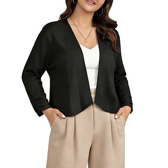 Women's Plus Size Open Front Knit Cardigan Lightweight Draped Collar Summer Long Sleeve Cardigan