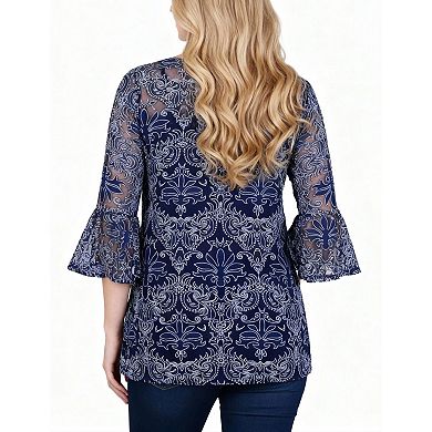 3/4 Sleeve Burnout Top With Matching Camisole