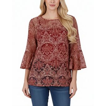 3/4 Sleeve Burnout Top With Matching Camisole