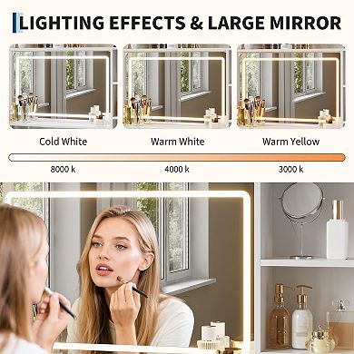 Vanity Desk with Light Mirror, Makeup Table with Drawers,Modern Dressing Table with Storage Shelves
